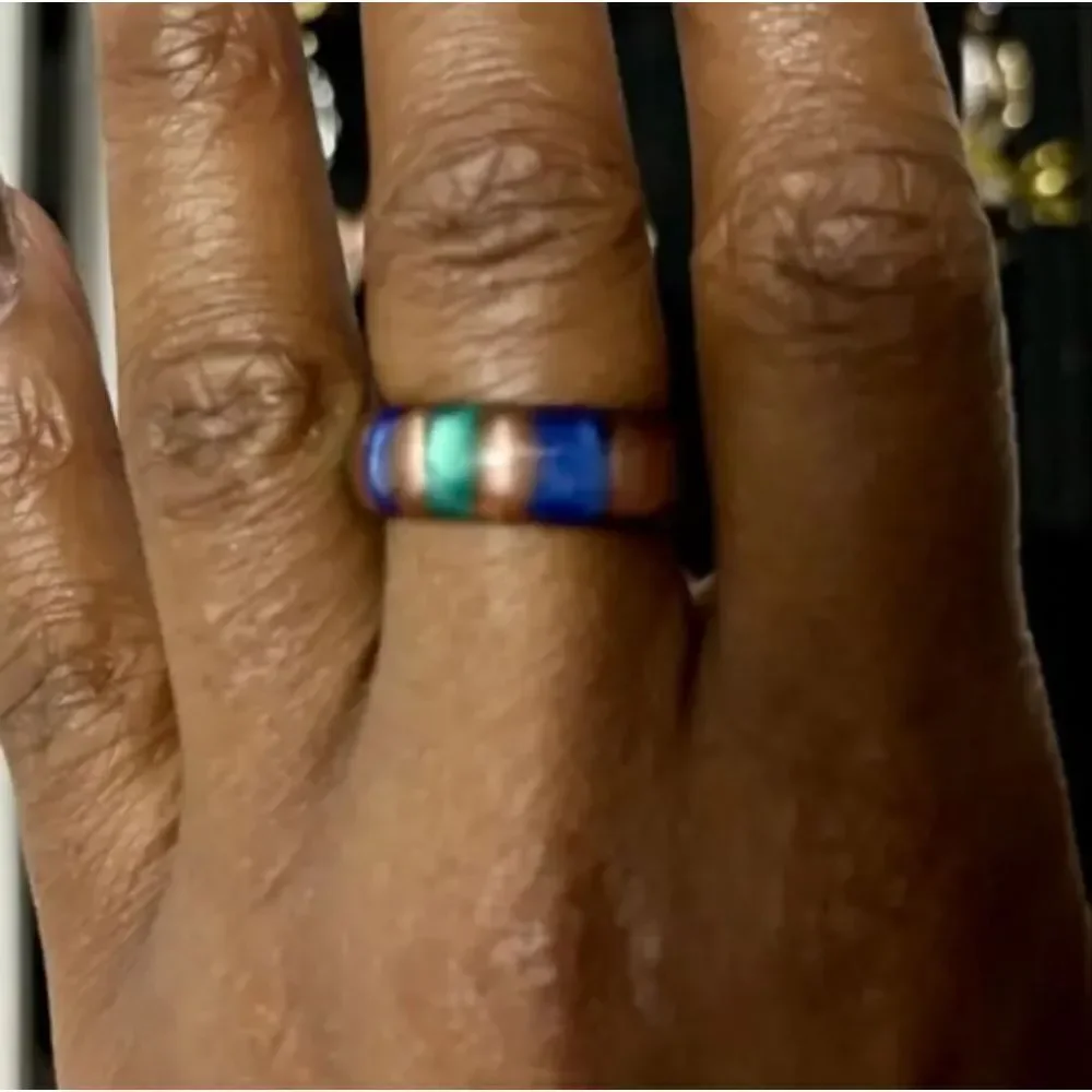Colorful Rainbow marble Resin unisex Ring sz 9